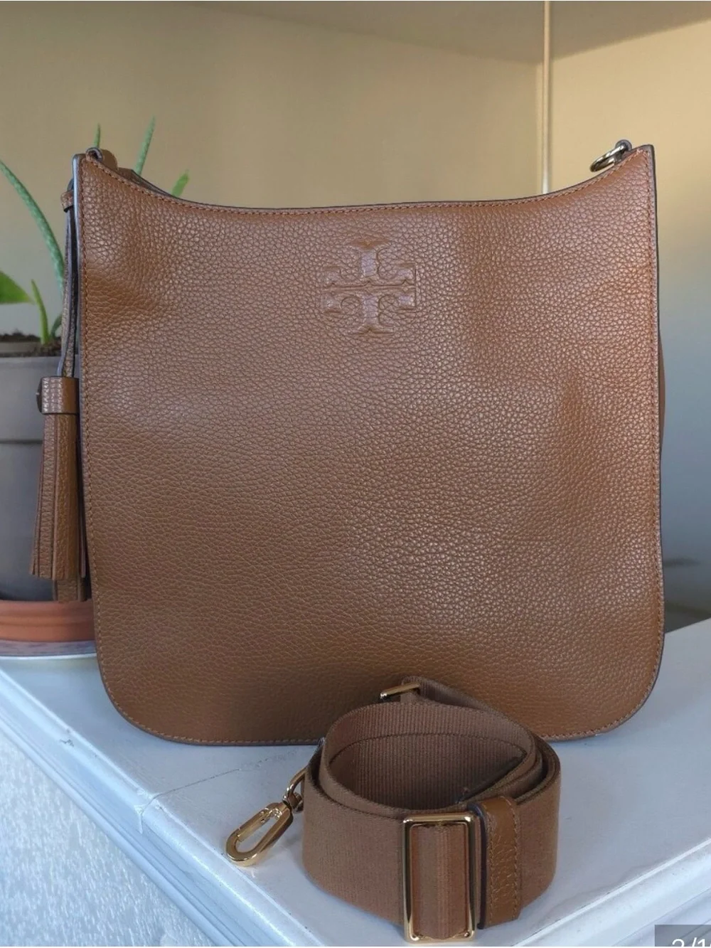 Tory Burch Leather Thea Web Large Shoulder/ Messenger/Crossbody Bag